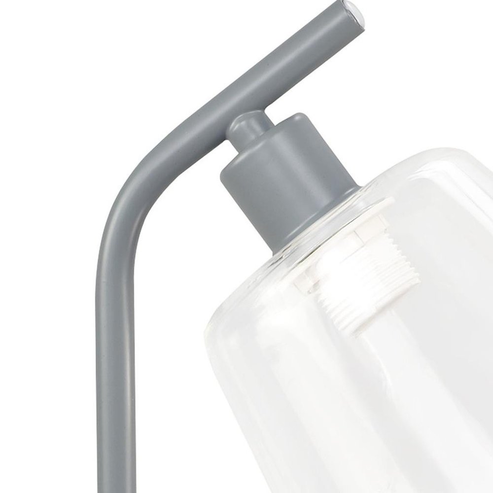 16" Gray Metal USB Table Lamp With Clear Globe Shade