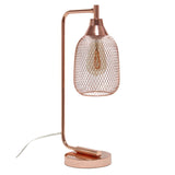 19" Rose Gold Metal Lantern Table Lamp With Rose Gold Globe Shade