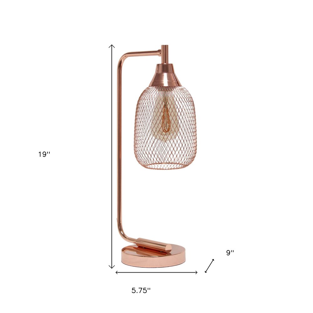 19" Rose Gold Metal Lantern Table Lamp With Rose Gold Globe Shade