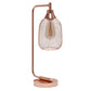 19" Rose Gold Metal Lantern Table Lamp With Rose Gold Globe Shade