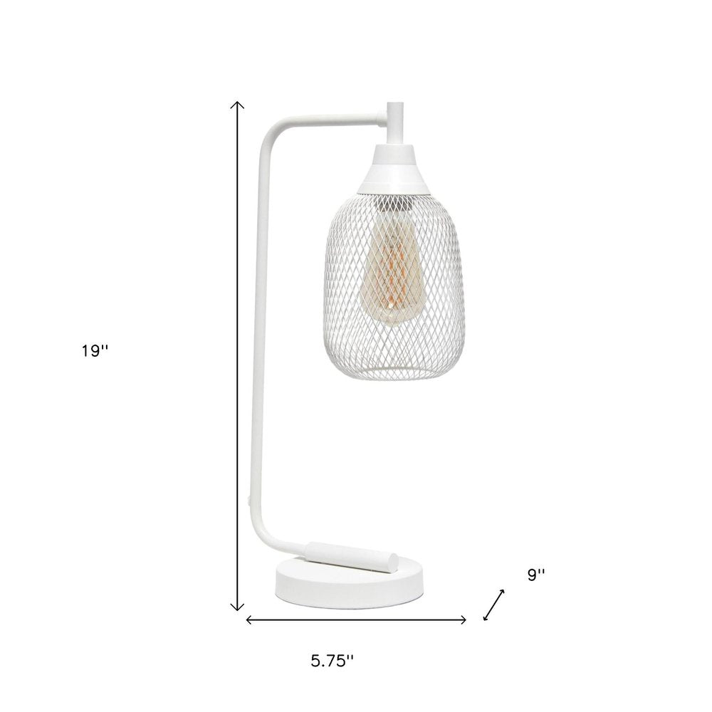 19" White Metal Lantern Table Lamp With White Globe Shade