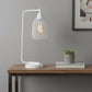 19" White Metal Lantern Table Lamp With White Globe Shade