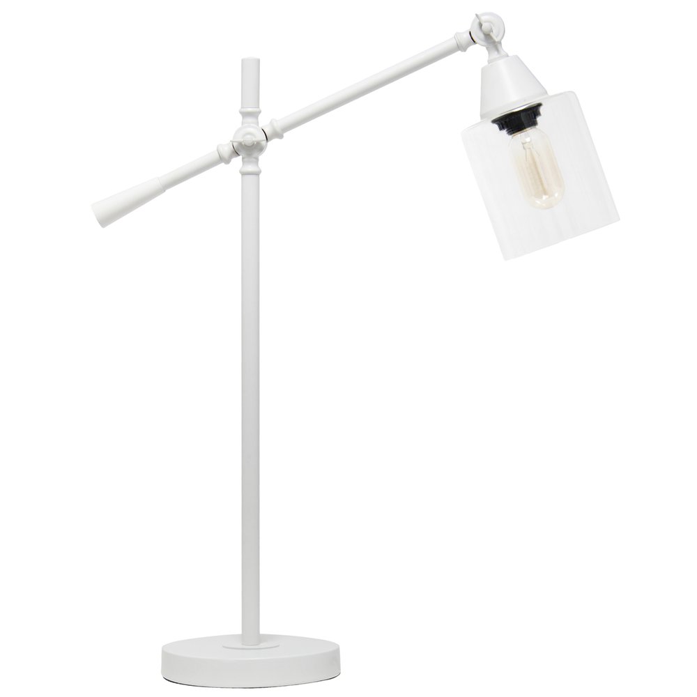 28" White Metal Table Lamp With Clear Cylinder Shade