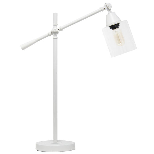 28" White Metal Table Lamp With Clear Cylinder Shade
