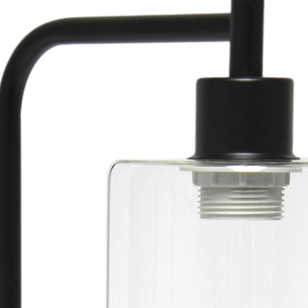 19" Black Iron Lantern USB Table Lamp LED With Clear Cylinder Shade