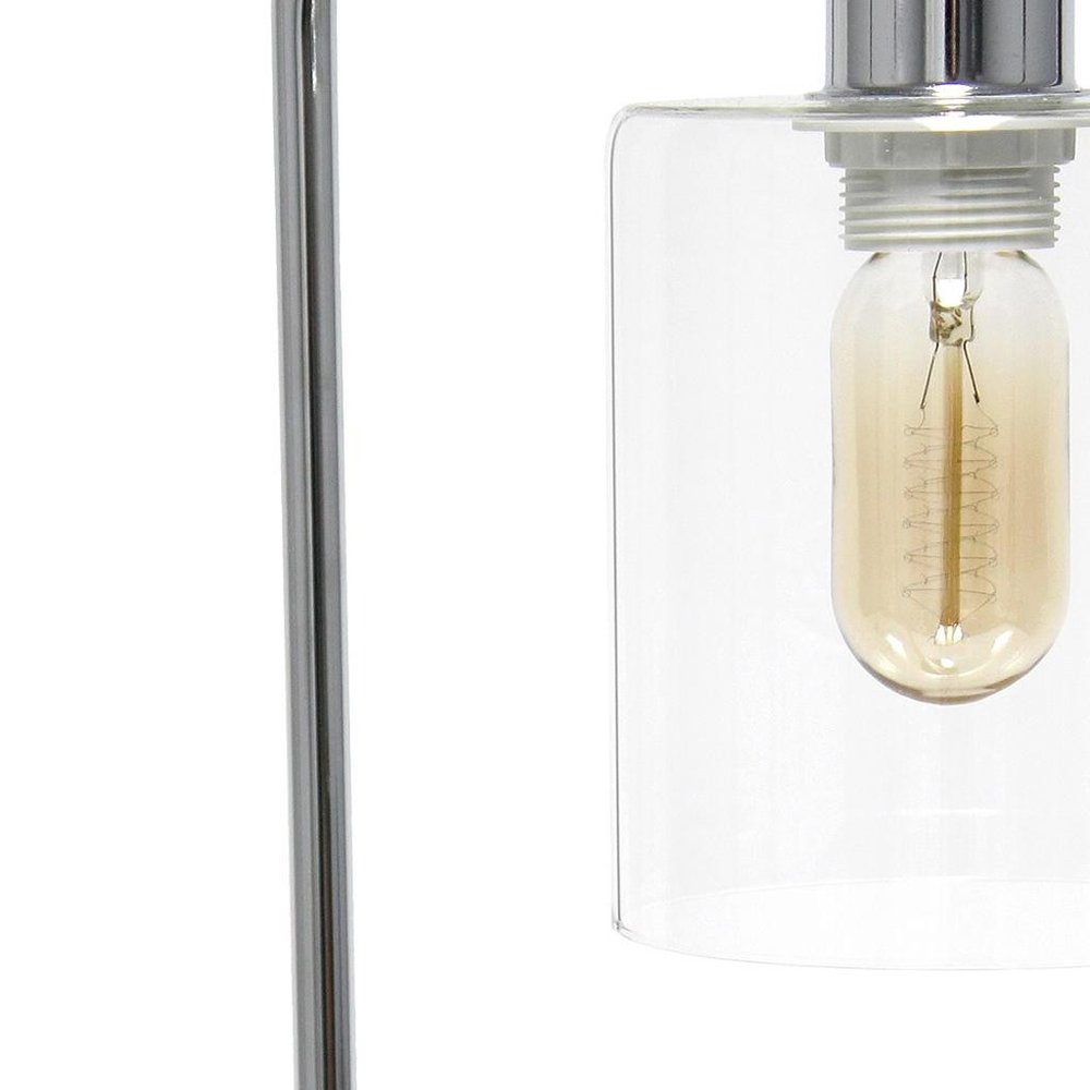 19" Silver Iron Lantern USB Table Lamp With Clear Cylinder Shade