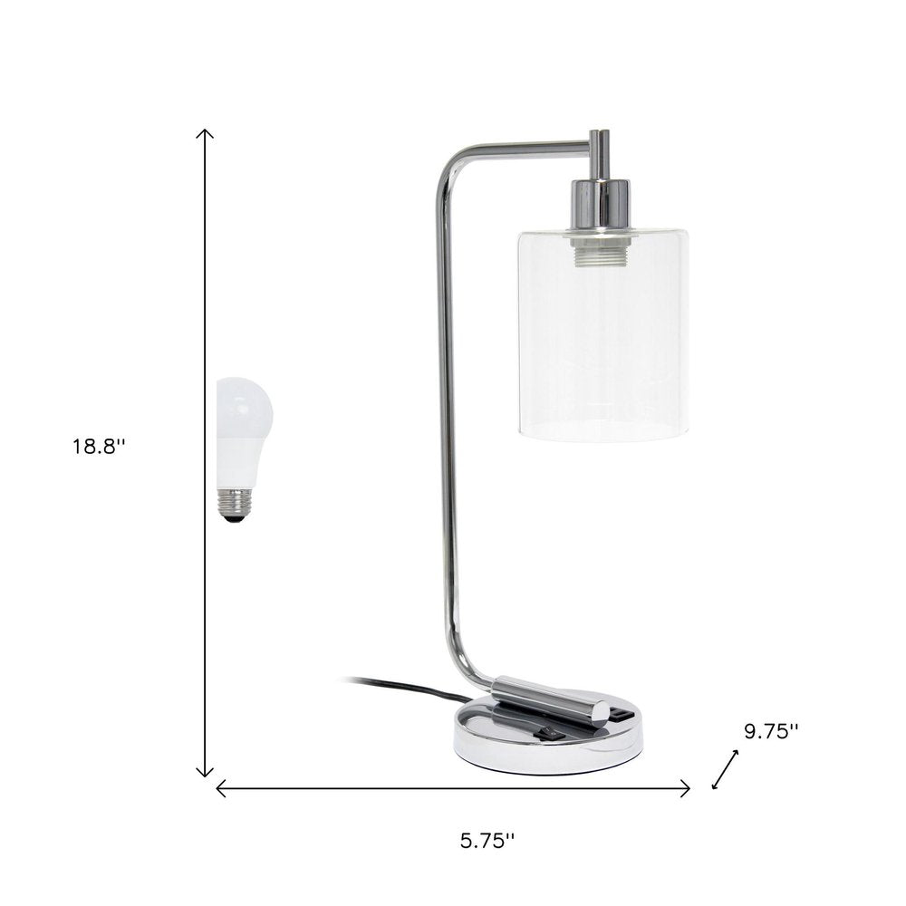 19" Silver Iron Lantern USB Table Lamp LED With Clear Cylinder Shade