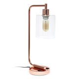 19" Rose Gold Iron Lantern USB Table Lamp With Clear Cylinder Shade