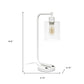 19" White Iron Lantern USB Table Lamp With Clear Cylinder Shade