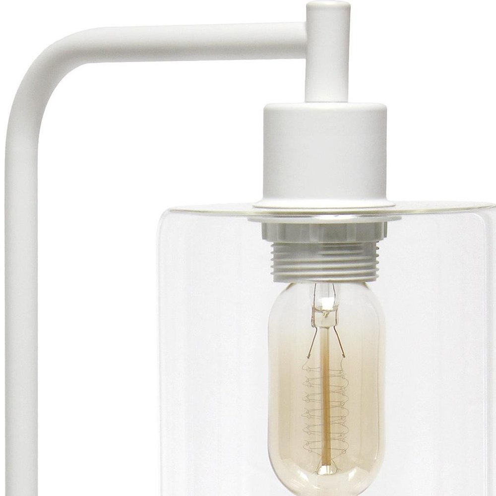 19" White Iron Lantern USB Table Lamp With Clear Cylinder Shade