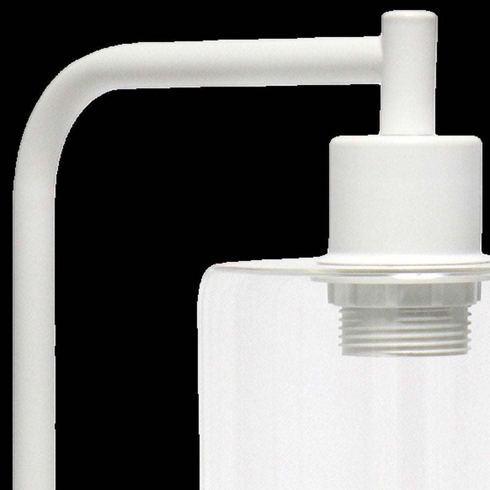 19" White Iron Lantern USB Table Lamp LED With Clear Cylinder Shade