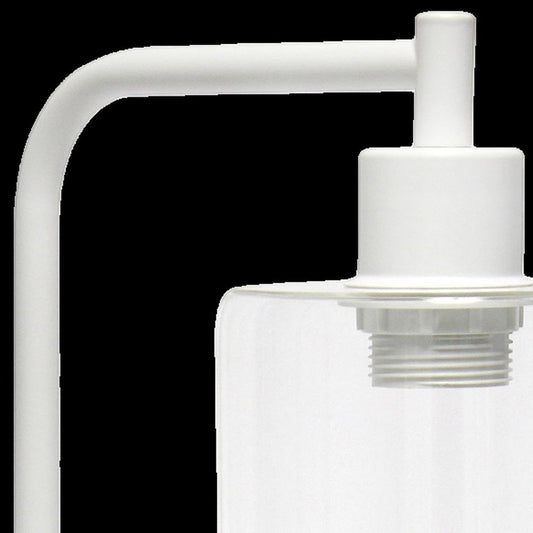 19" White Iron Lantern USB Table Lamp LED With Clear Cylinder Shade