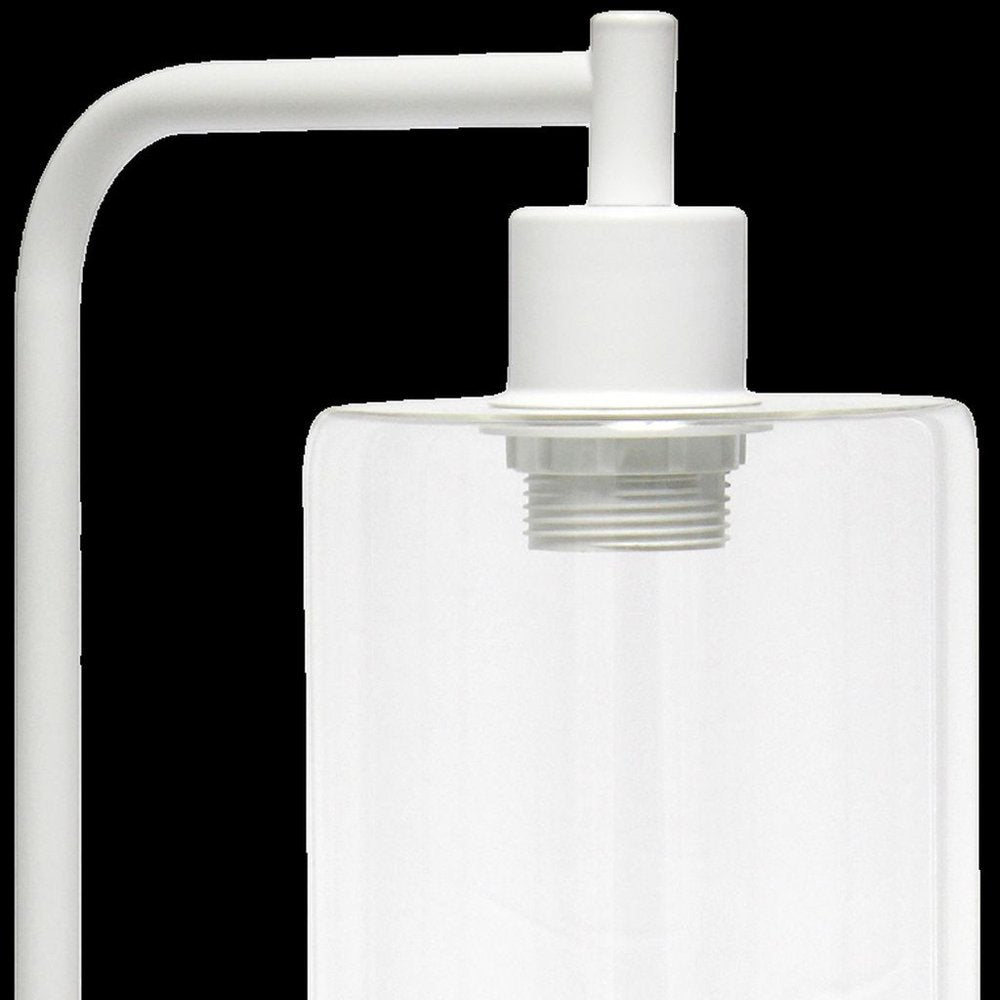 19" White Iron Lantern USB Table Lamp LED With Clear Cylinder Shade