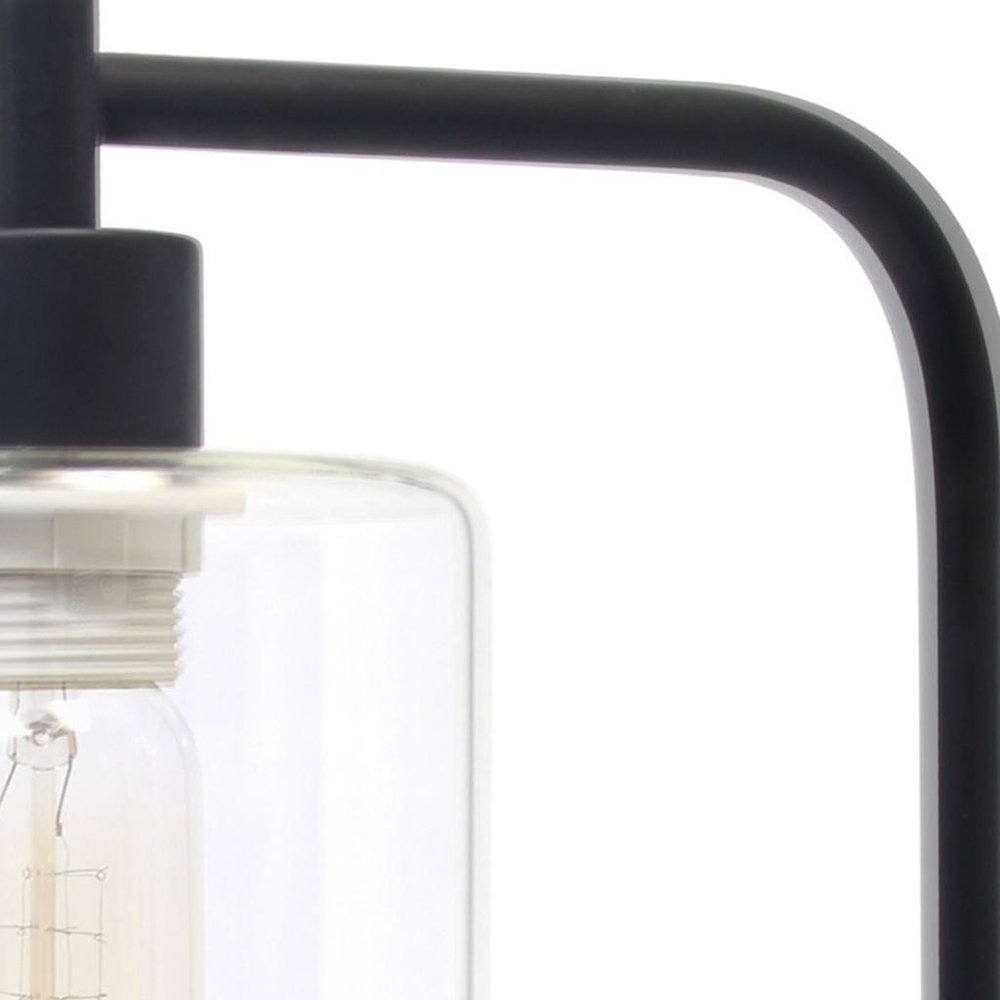 19" Black Metal Lantern Table Lamp With Clear Cylinder Shade