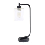 19" Black Metal Lantern Table Lamp LED With Clear Cylinder Shade