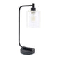 19" Black Metal Lantern Table Lamp LED With Clear Cylinder Shade