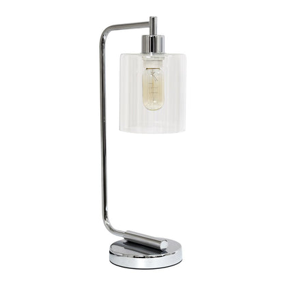 19" Silver Metal Lantern Table Lamp With Clear Cylinder Shade