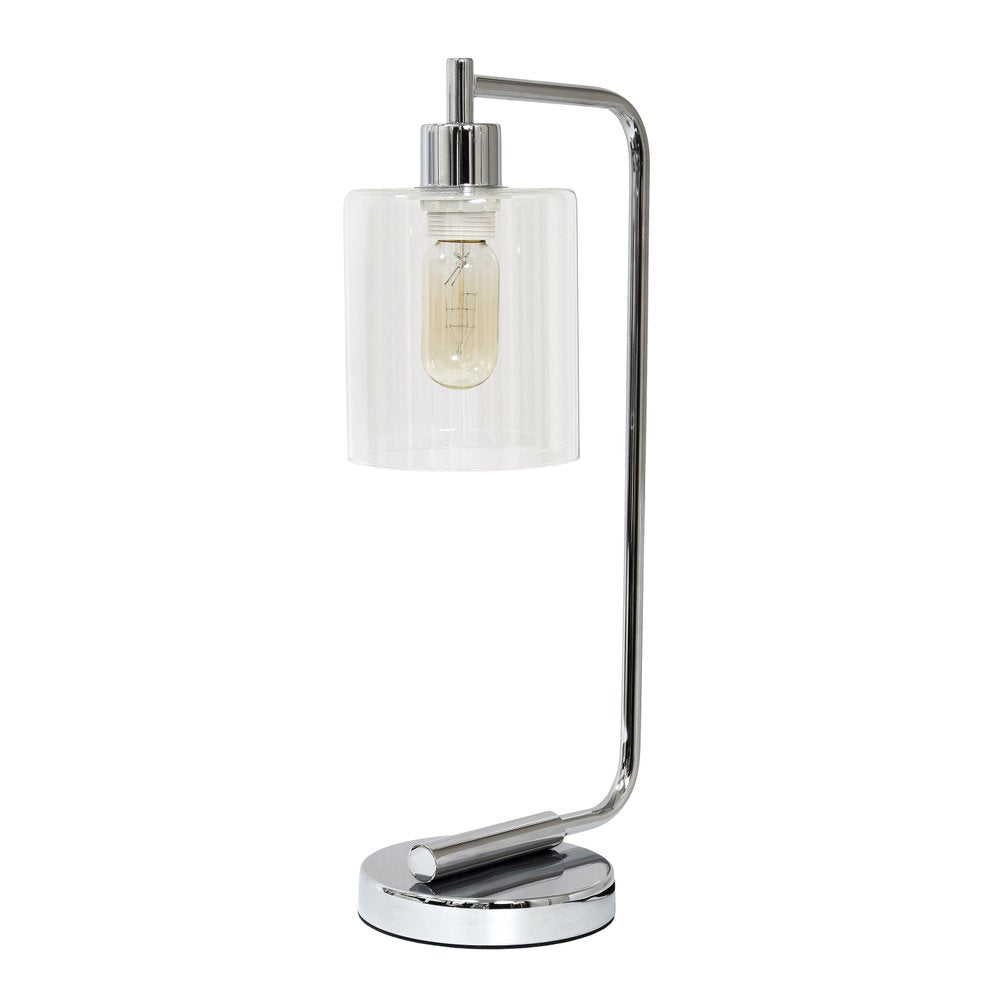 19" Silver Metal Lantern Table Lamp With Clear Cylinder Shade
