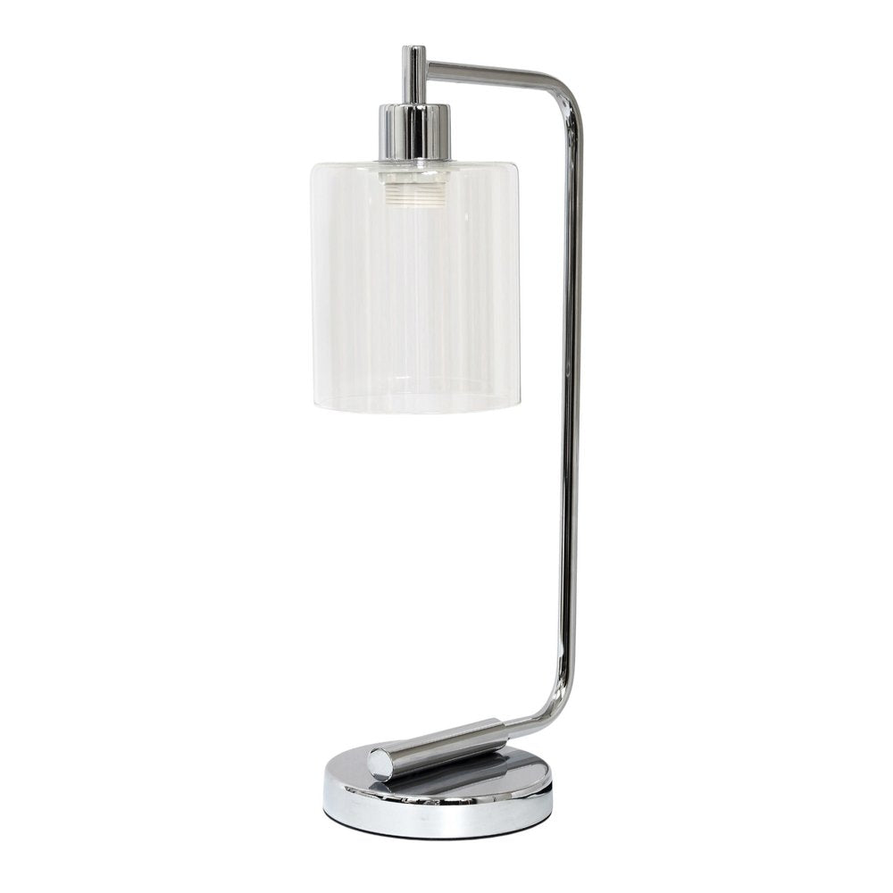 19" Silver Metal Lantern Table Lamp LED With Clear Cylinder Shade