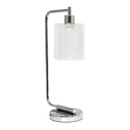 19" Silver Metal Lantern Table Lamp LED With Clear Cylinder Shade