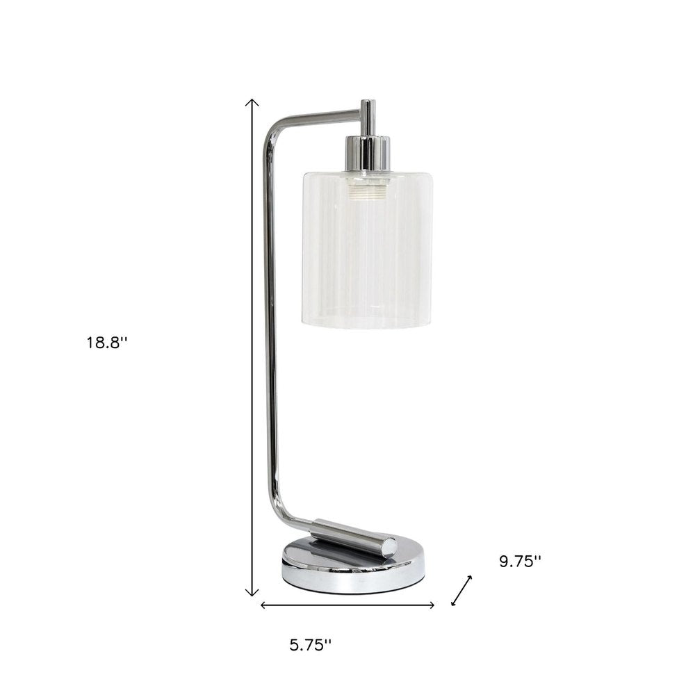 19" Silver Metal Lantern Table Lamp LED With Clear Cylinder Shade