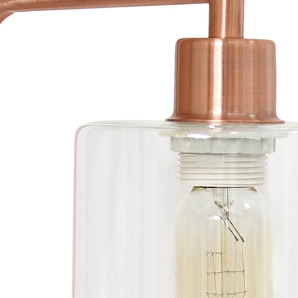 19" Rose Gold Metal Lantern Table Lamp With Clear Cylinder Shade