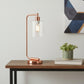 19" Rose Gold Metal Lantern Table Lamp With Clear Cylinder Shade