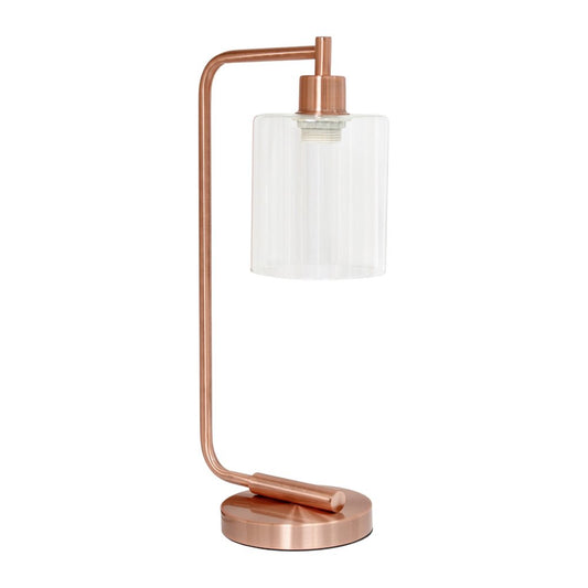 19" Rose Gold Metal Lantern Table Lamp LED With Clear Cylinder Shade