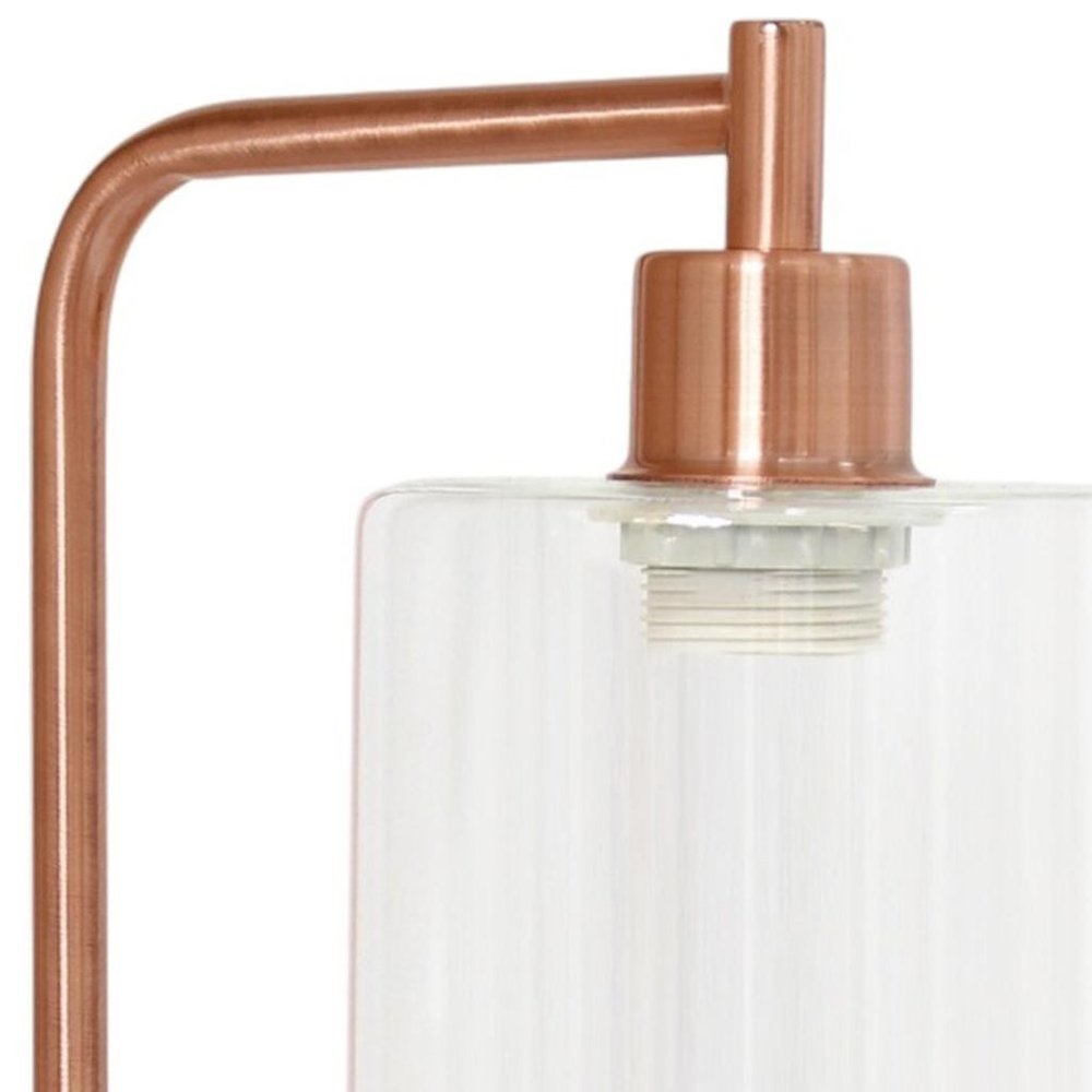 19" Rose Gold Metal Lantern Table Lamp LED With Clear Cylinder Shade