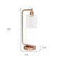 19" Rose Gold Metal Lantern Table Lamp LED With Clear Cylinder Shade