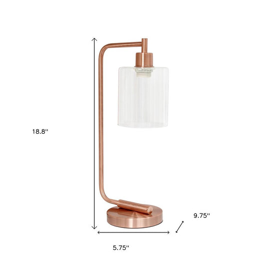 19" Rose Gold Metal Lantern Table Lamp LED With Clear Cylinder Shade