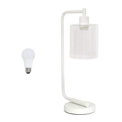 19" White Metal Lantern Table Lamp LED With Clear Cylinder Shade