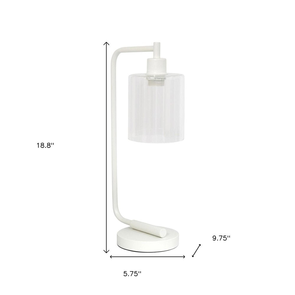 19" White Metal Lantern Table Lamp LED With Clear Cylinder Shade