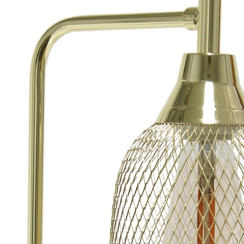 19" Gold Metal Lantern Table Lamp With Gold Globe Shade