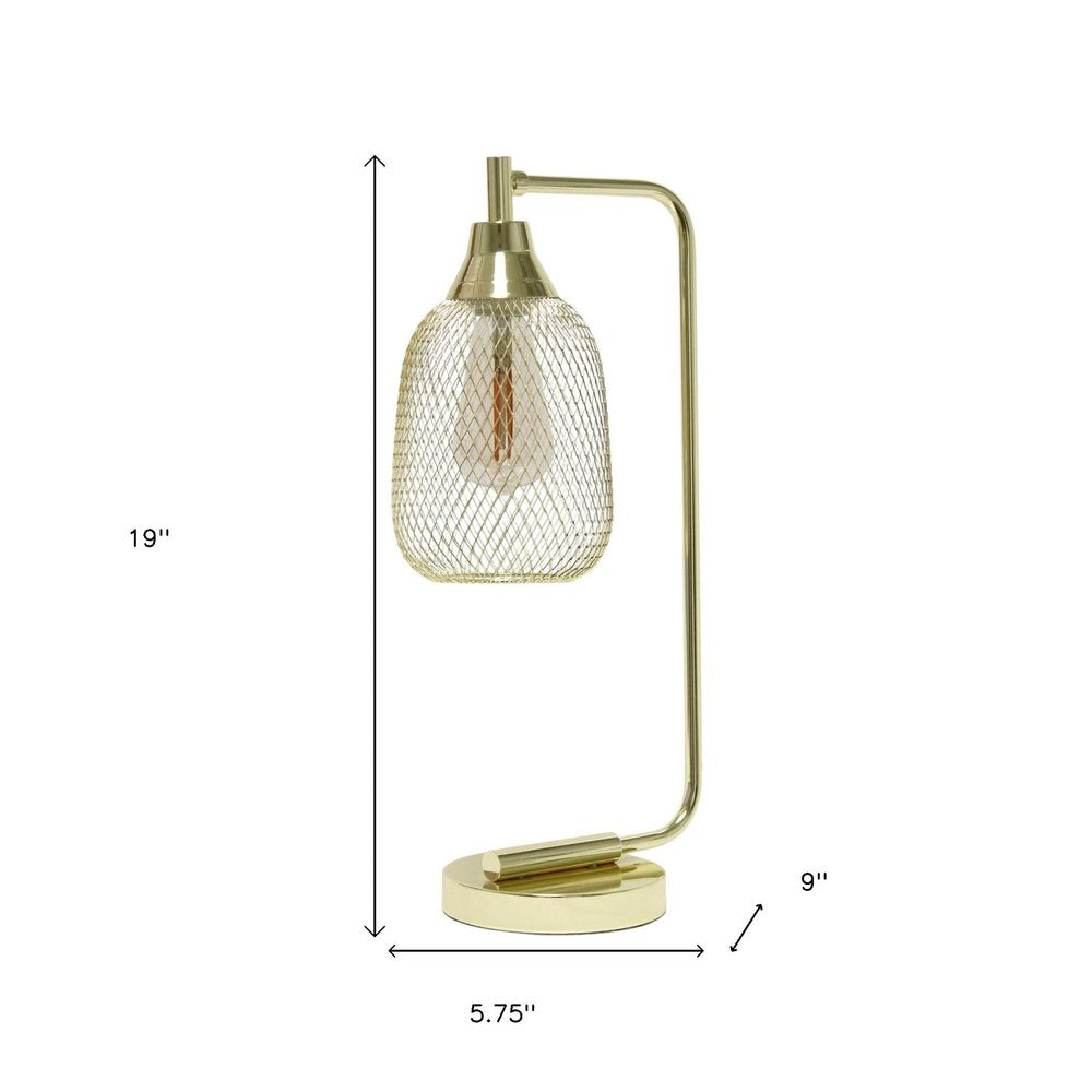 19" Gold Metal Lantern Table Lamp With Gold Globe Shade