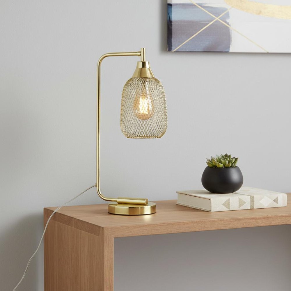 19" Gold Metal Lantern Table Lamp With Gold Globe Shade