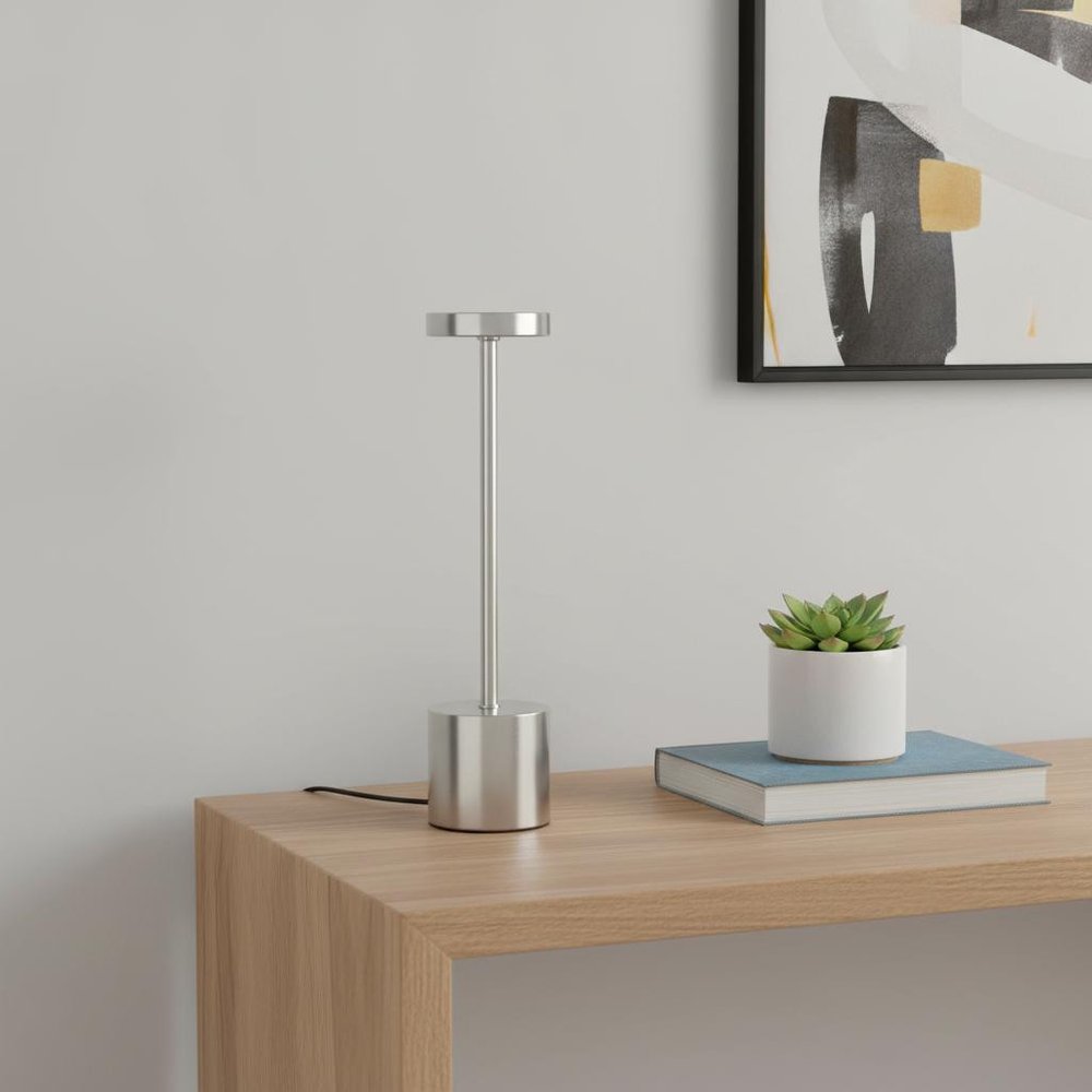 13" Silver Metal Table Lamp