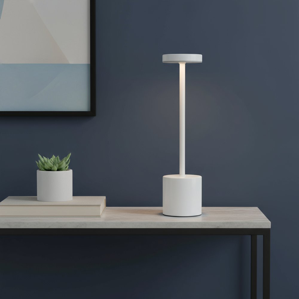 13" White Metal Table Lamp