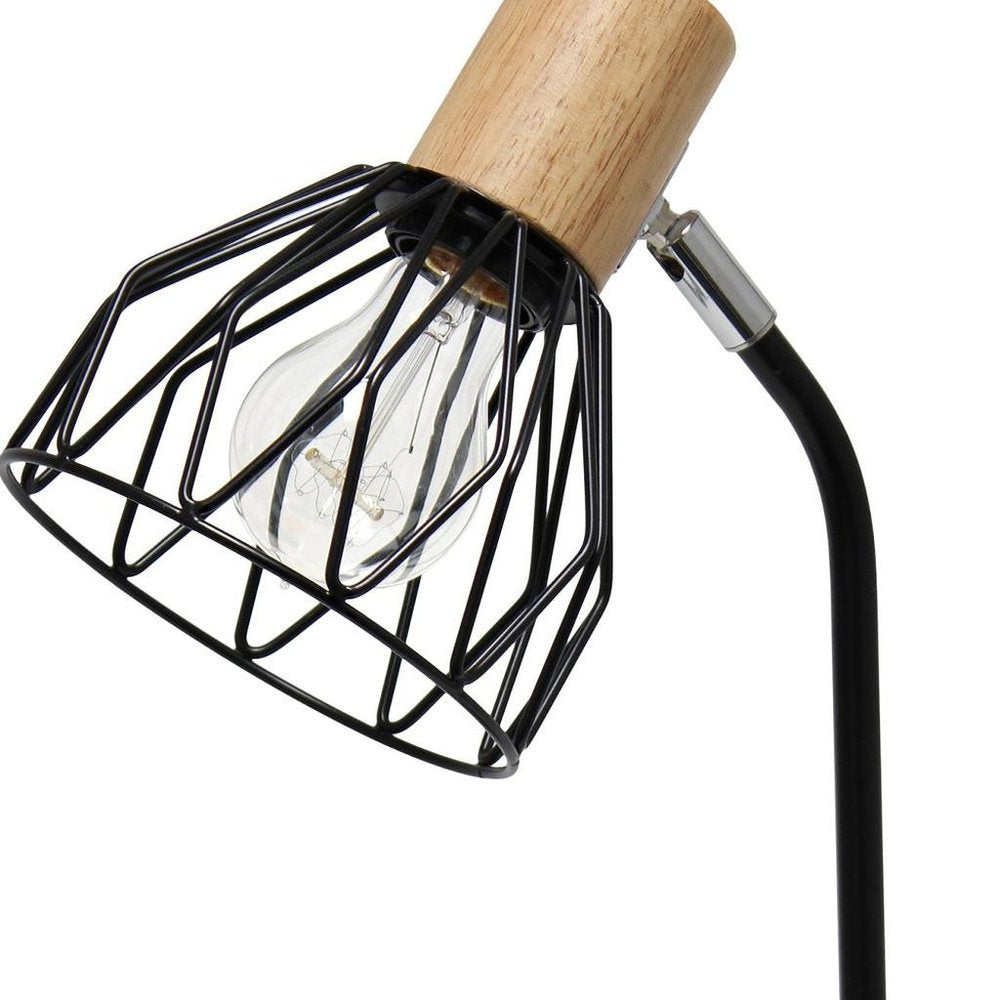 18" Black Iron Table Lamp With Black Globe Shade