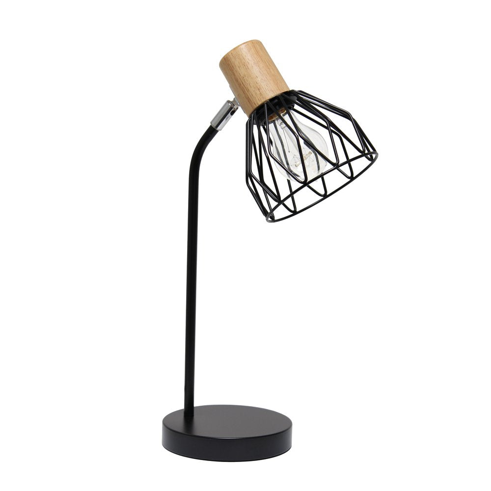 18" Black Iron Table Lamp With Black Globe Shade