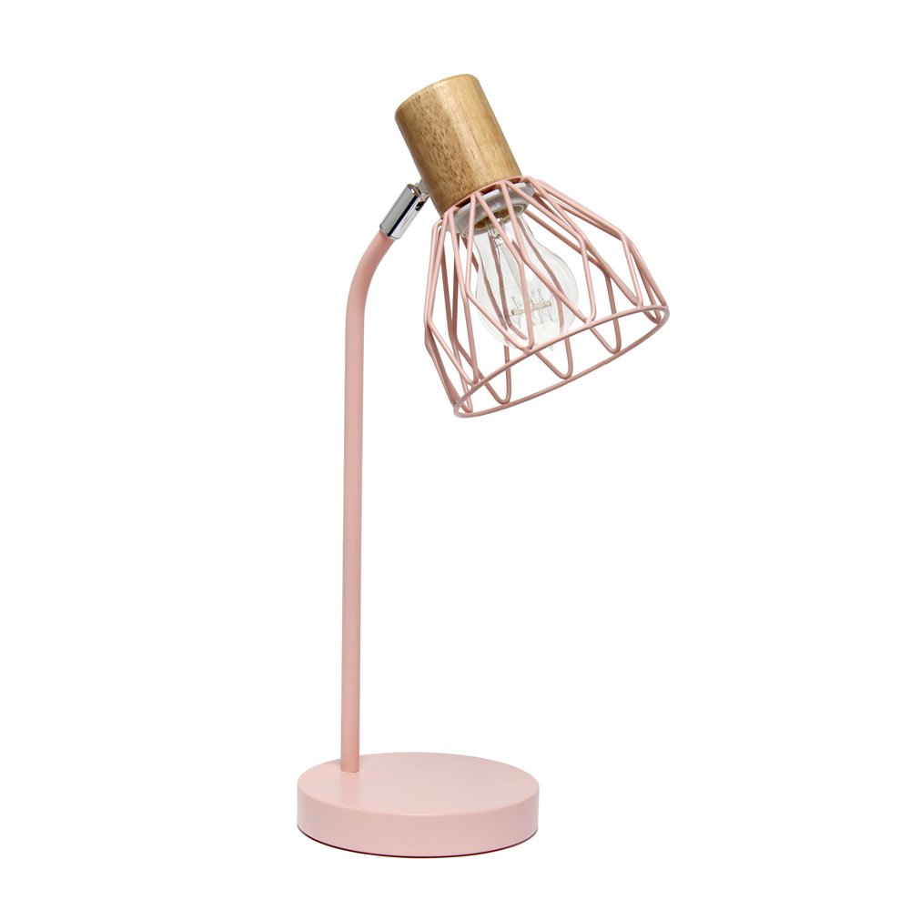 18" Light Pink Iron Table Lamp With Light Pink Globe Shade