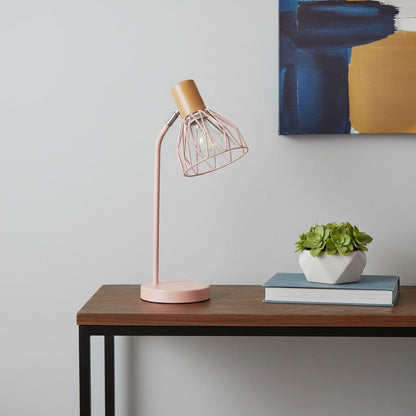 18" Light Pink Iron Table Lamp With Light Pink Globe Shade