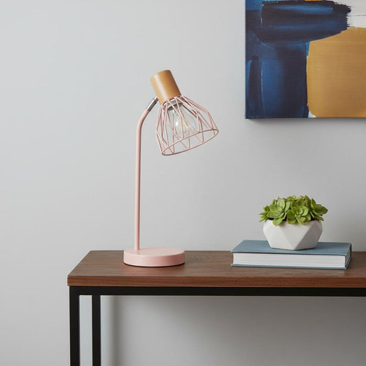 18" Light Pink Iron Table Lamp With Light Pink Globe Shade