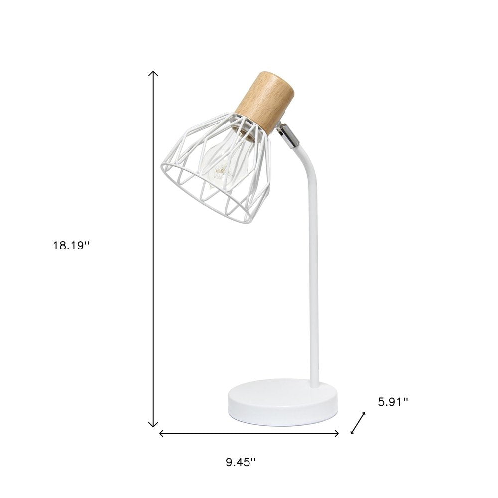 18" White Iron Table Lamp With White Globe Shade