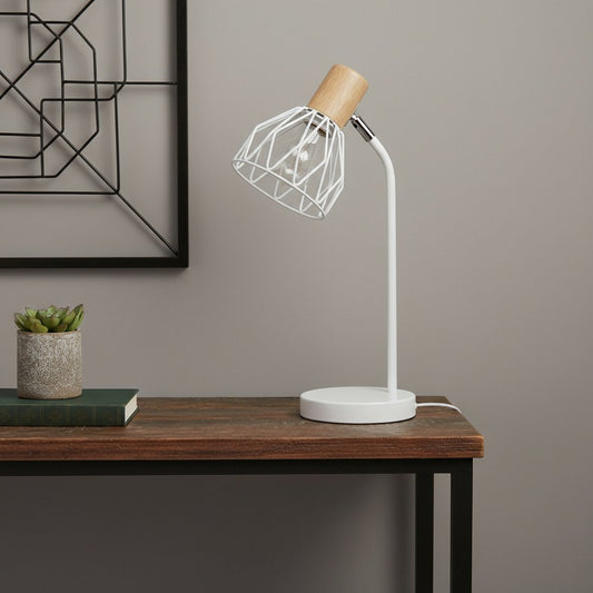 18" White Iron Table Lamp With White Globe Shade