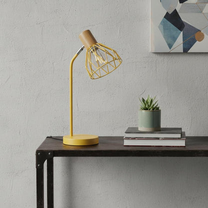 18" Yellow Iron Table Lamp With Yellow Globe Shade