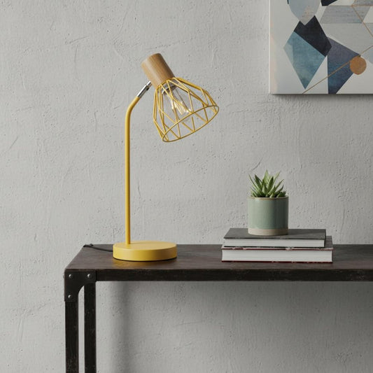 18" Yellow Iron Table Lamp With Yellow Globe Shade