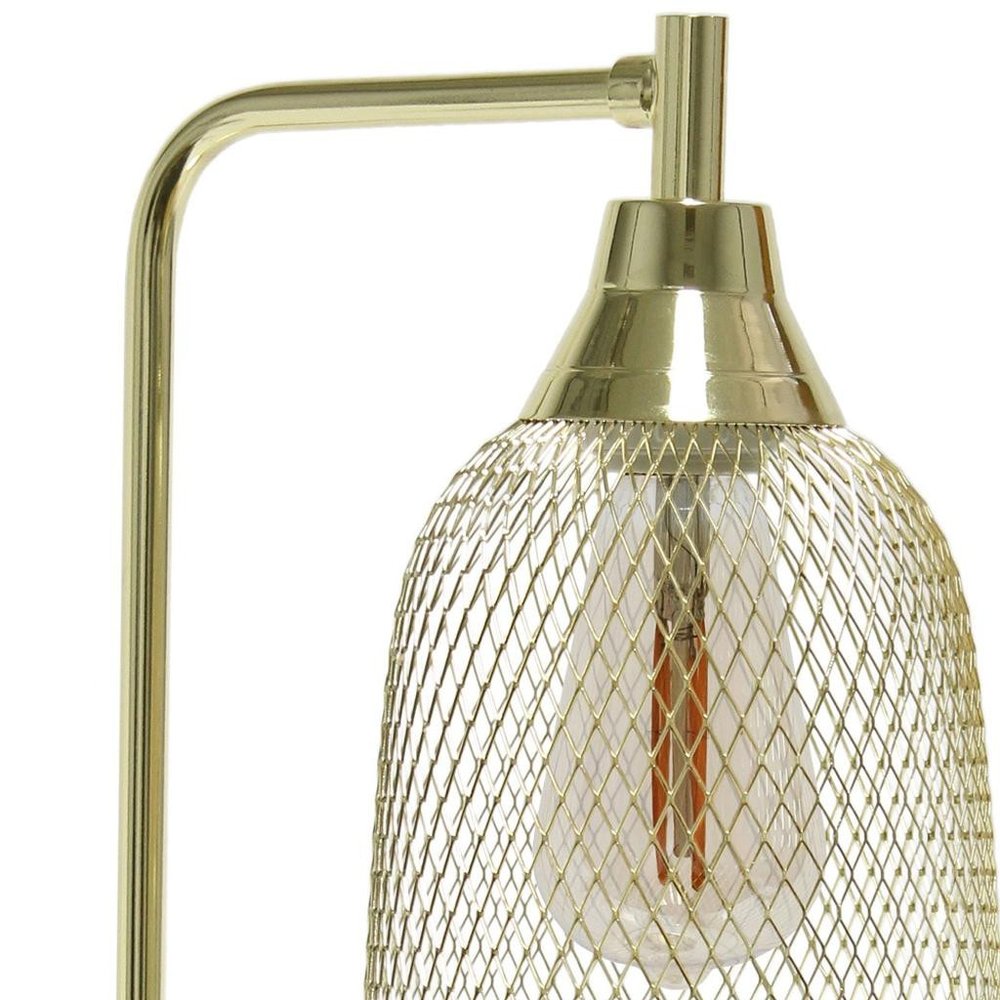 19" Gold Metal Lantern Table Lamp With Gold Globe Shade