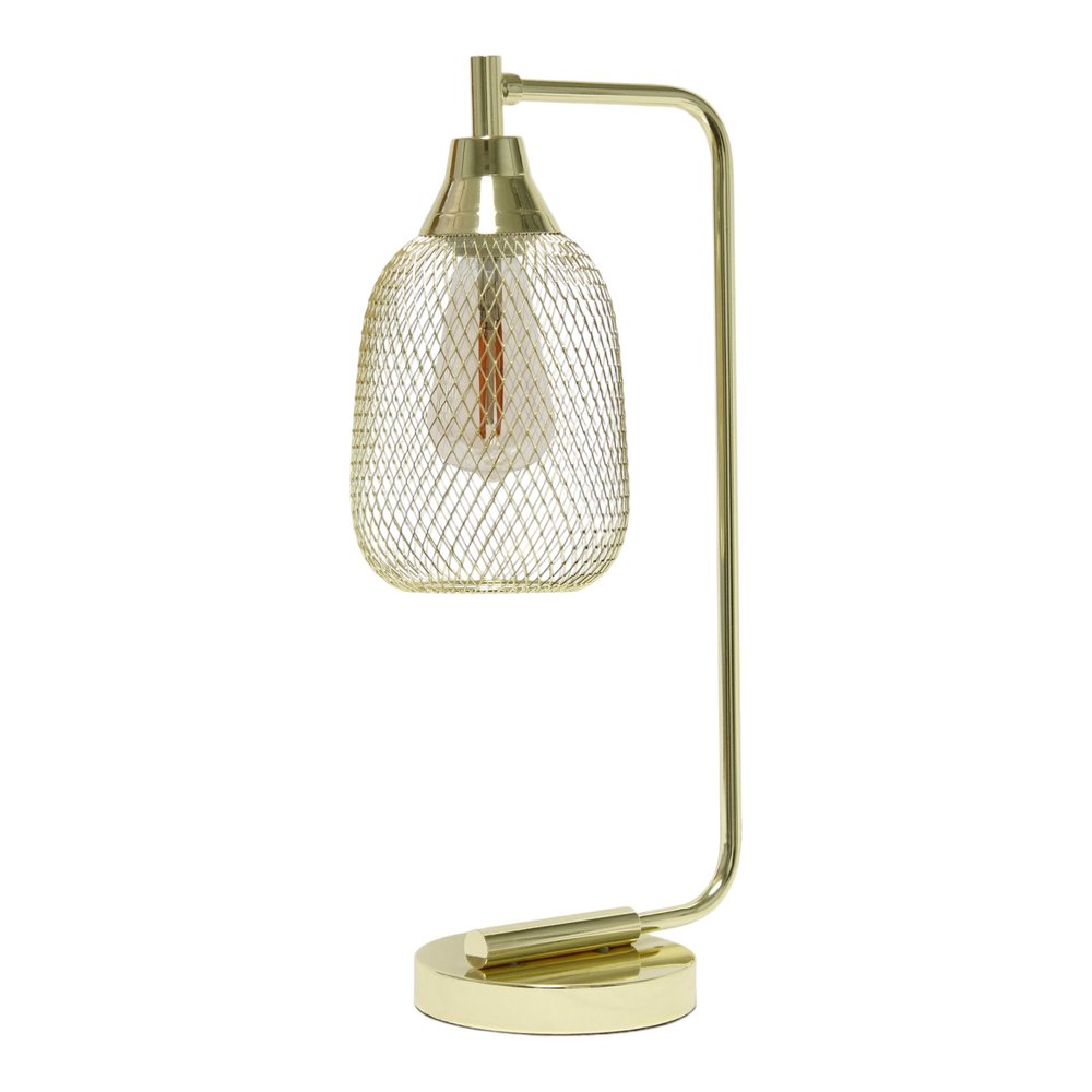 19" Gold Metal Lantern Table Lamp With Gold Globe Shade