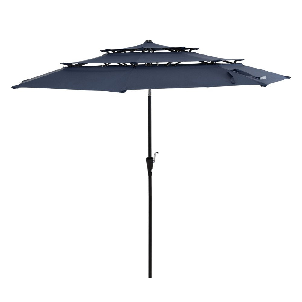 96" Dark Blue Polyester Octagonal Tilt Lighted Market Patio Umbrella